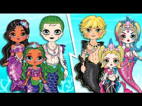 Encato, Harley Quinn,Ladybug Mermaids Couple Switch Up / LOL Surprise Paper Dolls DIYs