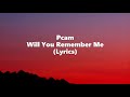 Pcam Will You Remember Me Lyrics
