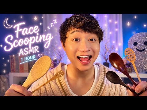 1 Hour Face Scooping ASMR 🪵 Wooden & Honey Spoons | Ultimate Tingly Relaxation 😴