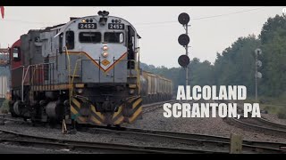 preview picture of video 'Delaware-Lackawanna ALCo and MLW locomotives bring freight through Scranton and Taylor, PA'