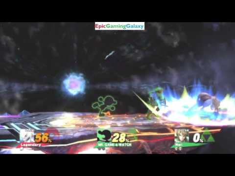 Mewtwo The Pokemon Amiibo VS Mr. Game & Watch And Link Amiibo In A Super Smash Bros. For Wii U Match