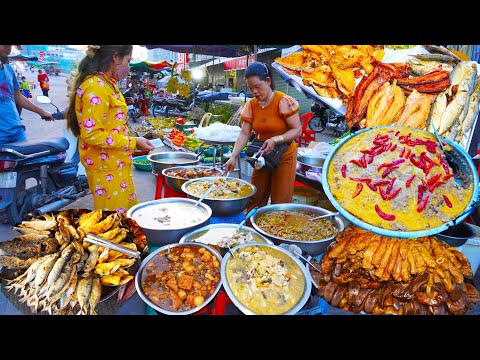 Plenty of evening street food @ Chhbar Ampov market, Phnom Penh cheap street food. Khmer food