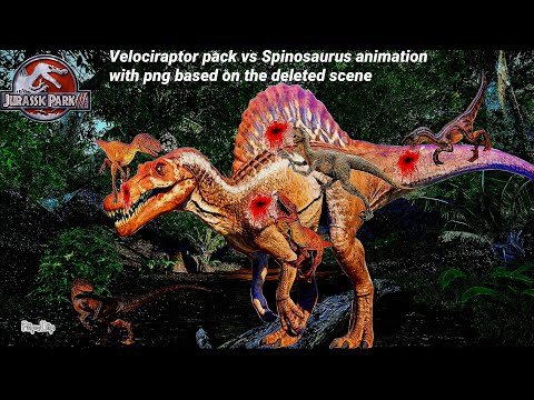 Velociraptor pack vs Spinosaurus battle animation with png based on the deleted scene of jp 3