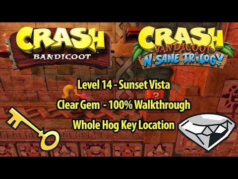 Crash Bandicoot 1 HD - Sunset Vista 100% Walkthrough - WHOLE HOG KEY LOCATION - N. Sane Trilogy