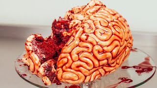 How To Make A WALKING DEAD BRAIN... cake! Red velvet cake, fondant and raspberry jam!