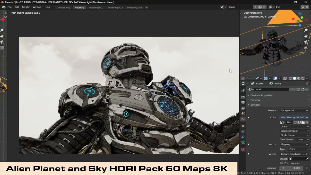 HDRI Showcase On Cyborg using Alien Planet HDRI Pack with Blender 3d
