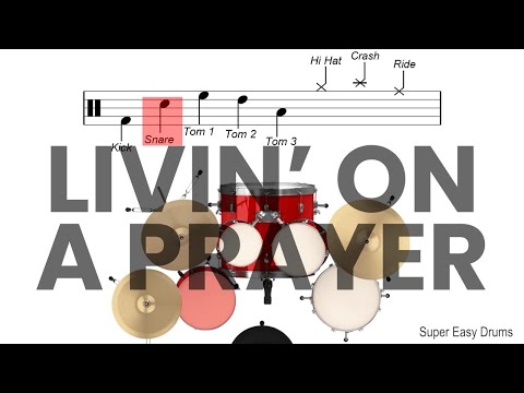 Livin' On A Prayer - Bon Jovi | BEGINNERS DRUMS | Scrolling Scores