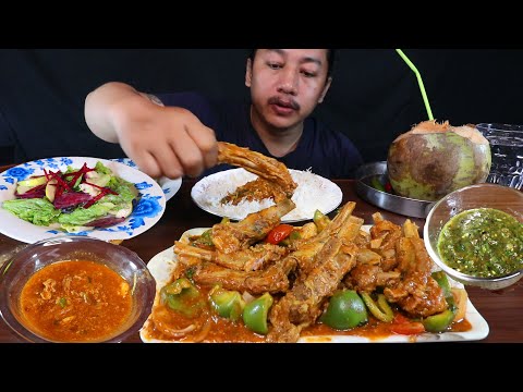 Pork Ribs Gravy with beetroot lettuce salad, mint chutney mukbang @HimaLiFoodie