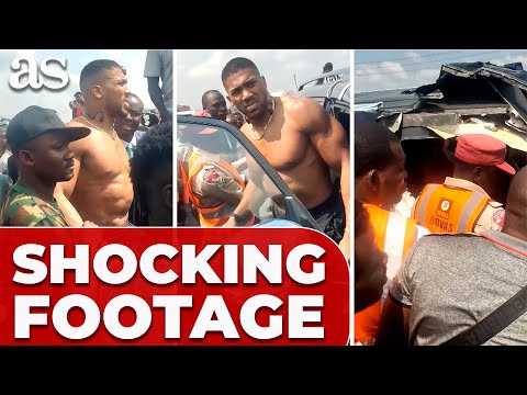 ANTHONY JOSHUA seen leaving WRECKED CAR in VISIBLE PAIN after FATAL CRASH in Nigeria