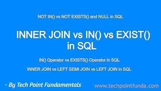 INNER JOIN vs IN | IN vs EXISTS | NOT IN vs NOT EXISTS | EXISTS() | NOT EXISTS() | SQL OPERATOR