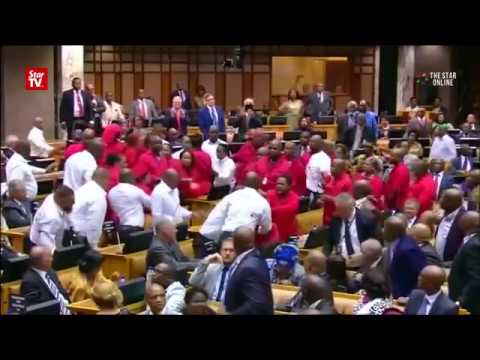 South African lawmakers brawl during Parliament session