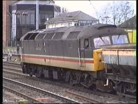 Class 47 47677 University of Stirling at St Albans with a Engineers  train 19th February 1994.