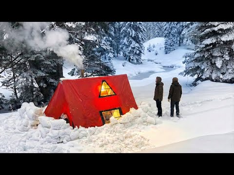 ❄️ HOT TENT CAMPING IN HEAVY SNOW IN A DESOLATE FOREST