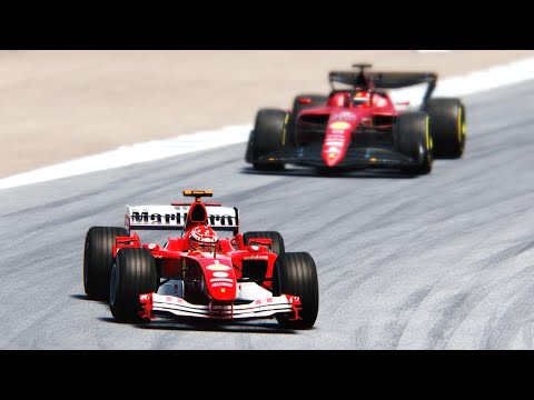 Ferrari F1 2022 vs Ferrari F1 2004 BATTLE in Laguna Seca