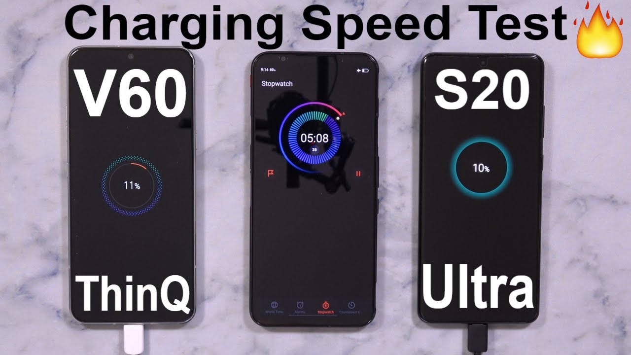 Samsung Galaxy S20 Ultra Charging Speed Test Vs The LG V60 ThinQ 5G (5000 mAh + 25W Chargers)