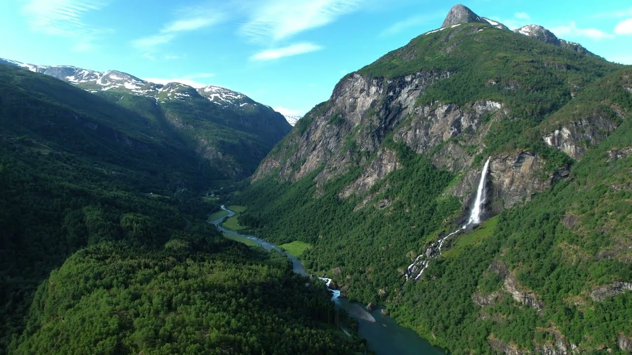 Experience the mesmerizing aerial vistas of Rjoandefossen Waterfalls.