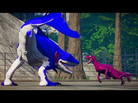 Superhero Dino Battle: Blue MEGALODON vs INDORAPTOR vs VENOM Spinosaurus | Jurassic World Evolution