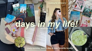 VLOG!📖 a weekend in my life, reading for 24 hours, beach day, cozy nights, & new fav books!