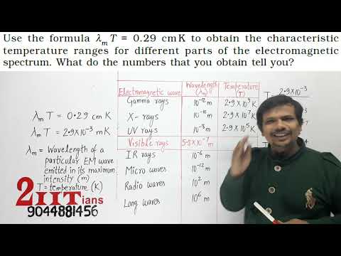 ELECTROMAGNETIC WAVES Q13 NCERT Use the formula mT=0.29 cmK to obtain the characteristic temperature