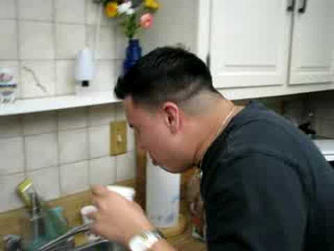 Pudge drinking a nasty cup of alcohol during KINGS CUP