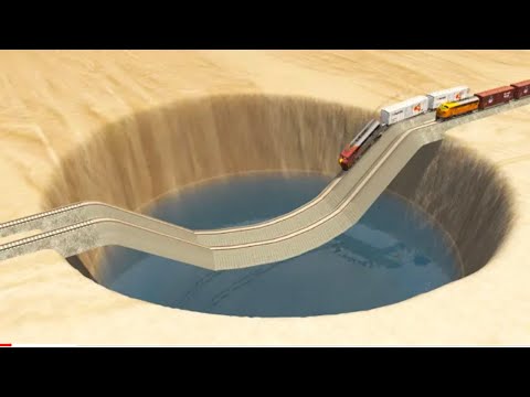 Impossible Weird Wave Rail Tracks Vs Trains Crossing - BeamNG.Drive