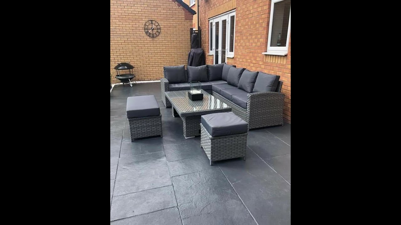 Jade Dining Rattan Corner Sofa With Rising Table, Stool And Bench In Slate Grey