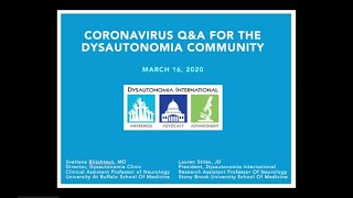 Coronavirus Q&A for the Dysautonomia Community
