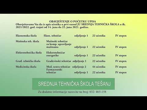 Obavještenje o početku upisa u Srednju tehničku školu Tešanj