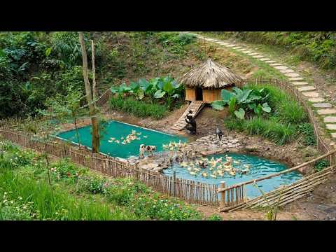 Finishing the Duck Pen with Two Fish Ponds | Building a Self-Sufficient Bushcraft Farm in the Forest