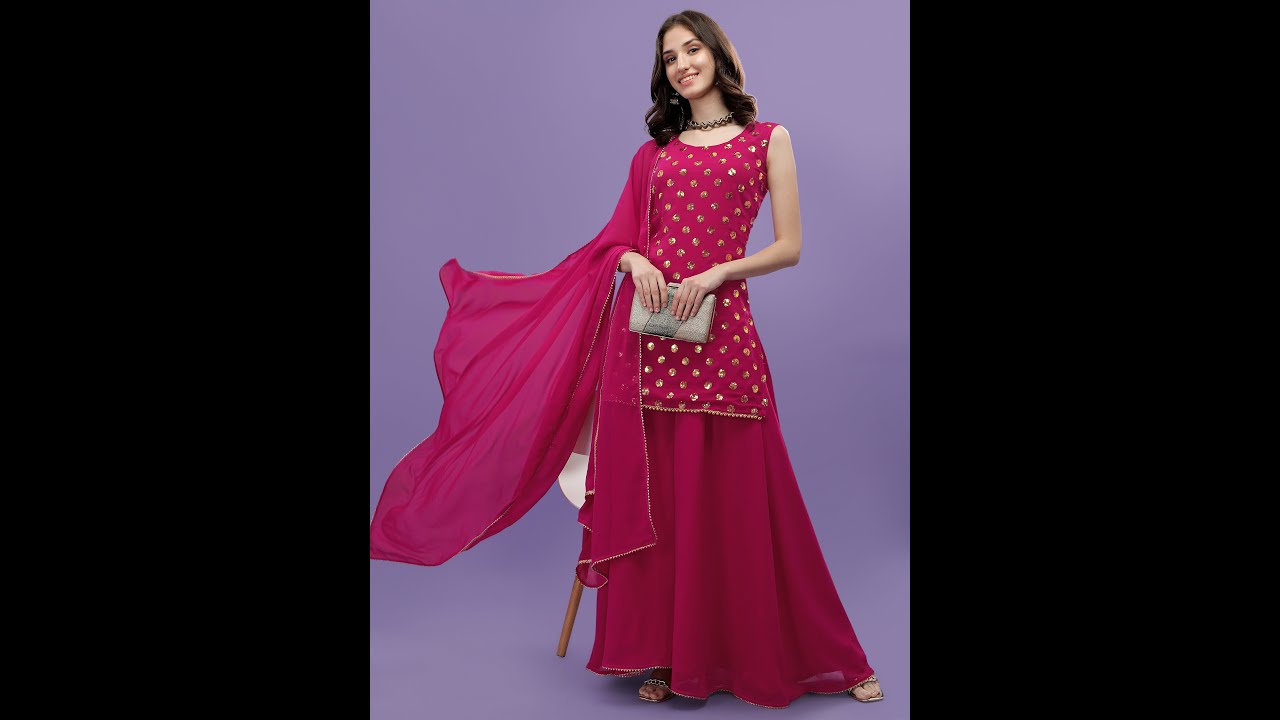 Aspora women’s kurta sharara set with dupatta | Sequinned Embroidery Work | Wedding Collection