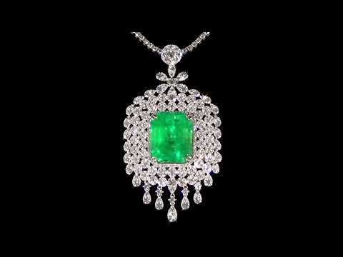 GIA Certified 27.23ct Colombian Emerald and Diamond Pendant Necklace