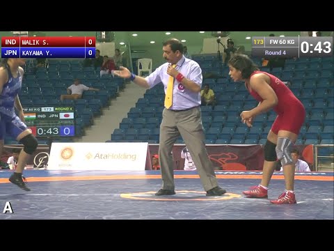 Round 4 FW - 60 kg: Y. KAYAMA (JPN) df. S. MALIK (IND) by FALL, 4-4