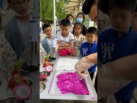 Creamy Fruit Frenzy: Make delicious ice cream on a cold plate using yogurt, fresh fruits and drinks🍦