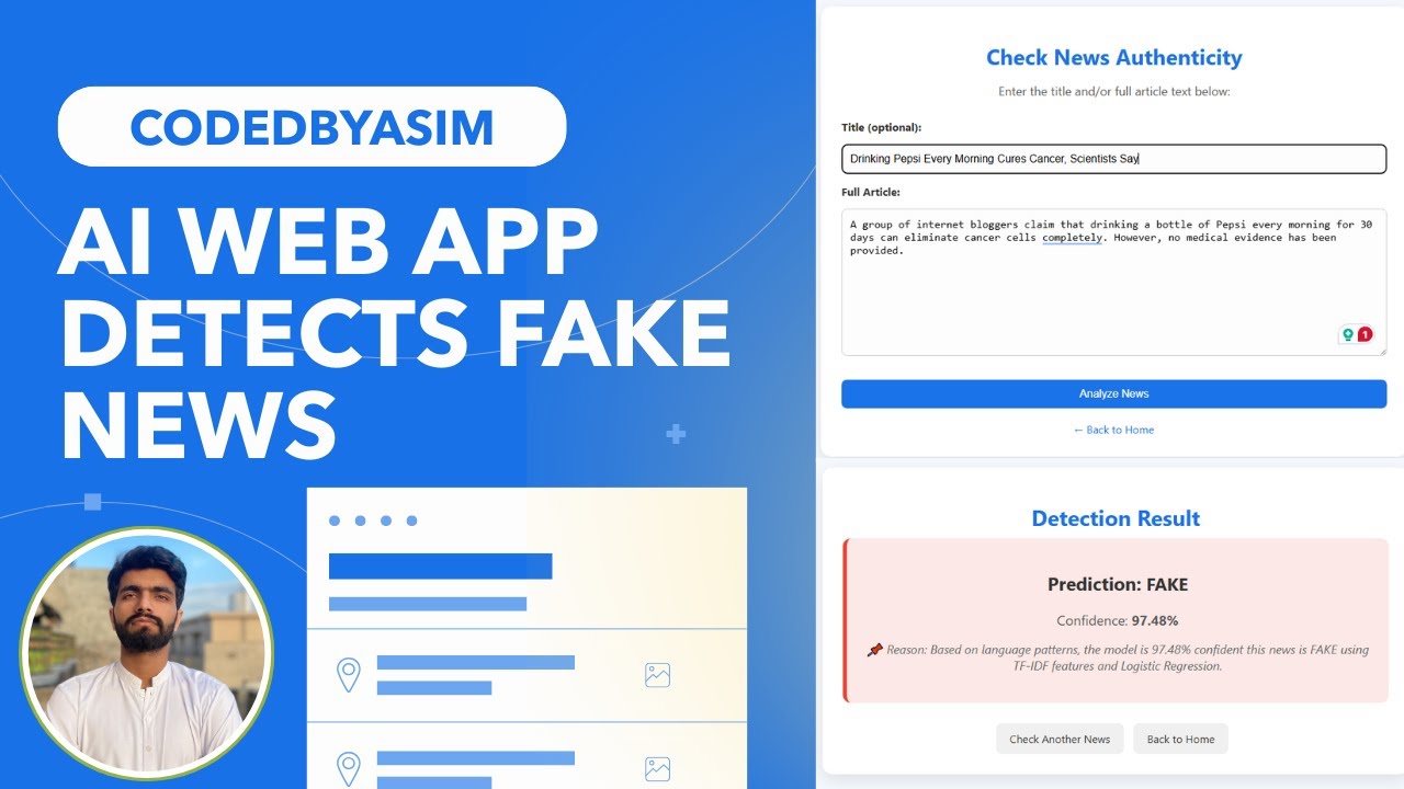 Fake News Detection Web App | Python + Flask | Machine Learning