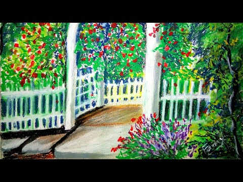 Beautiful Drawing Of Flowers/Drawing With Oil Pastel/Drawing Easy/Drawing Ka Video/Landscape Drawing Video