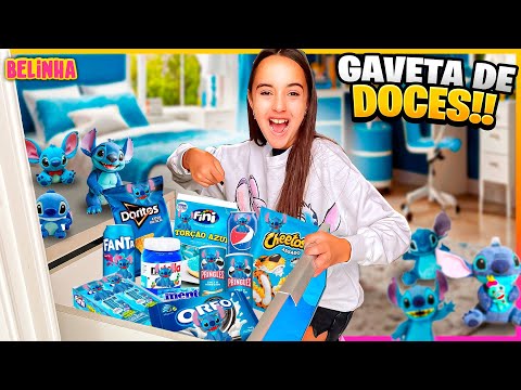 FIZEMOS UMA GAVETA SECRETA SÓ COM DOCES AZUIS DO STITCH NO QUARTO DA BELINHA
