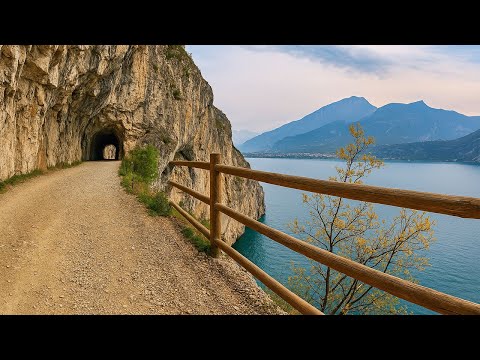 From Lago di Ledro to Lago di Garda! 🌊⛰️ | Stunning Cliffside Bike Ride with Tunnels & Views |  4K