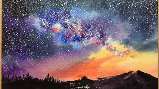 Смотреть онлайн Как нарисовать звездное небо акварелью поэтапно