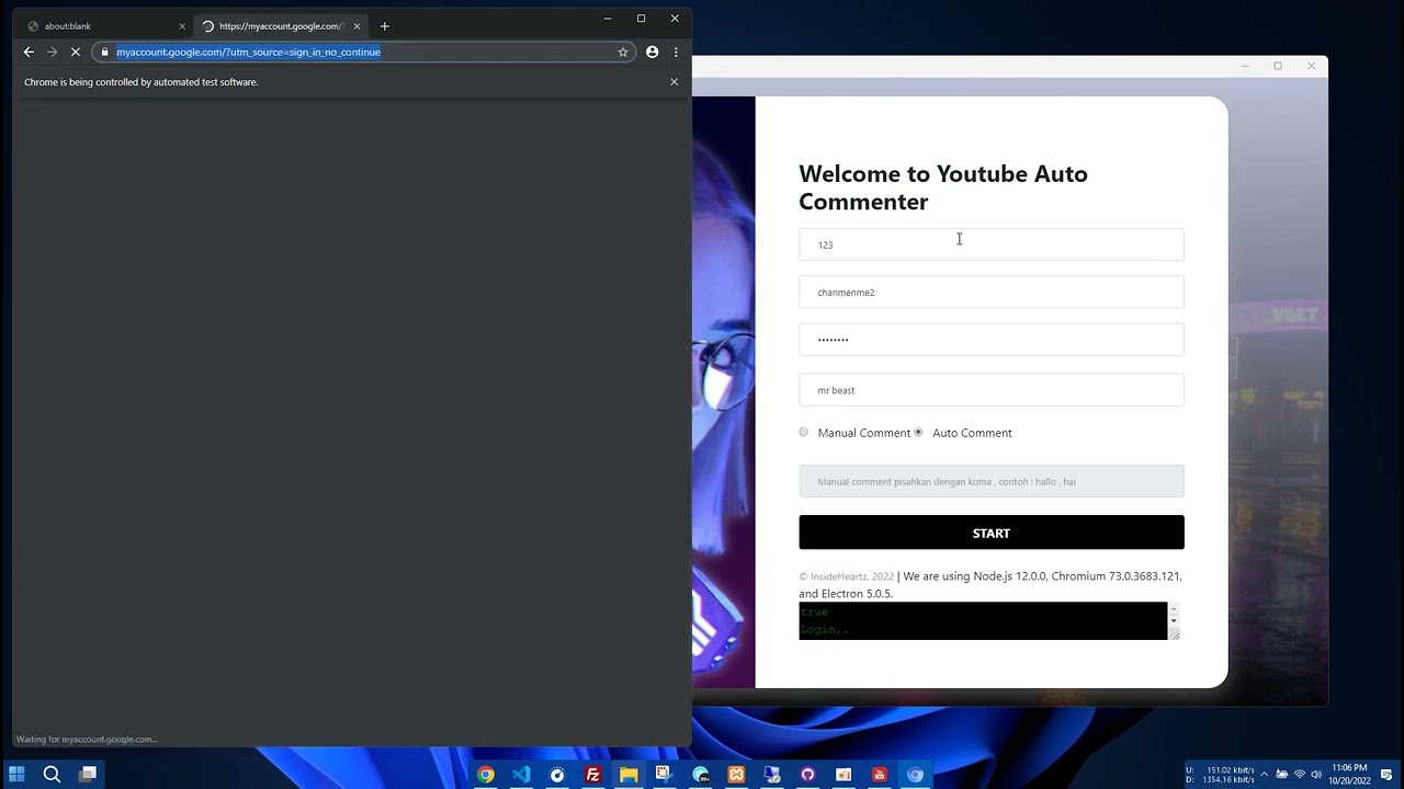 auto comment bot using Java script (Web App)
