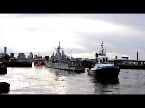 HMS Plymouth towed away from Liverpool