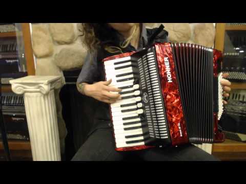 5725 - Like New Red Hohner Bravo III Piano Accordion LMM 34 72 $1499