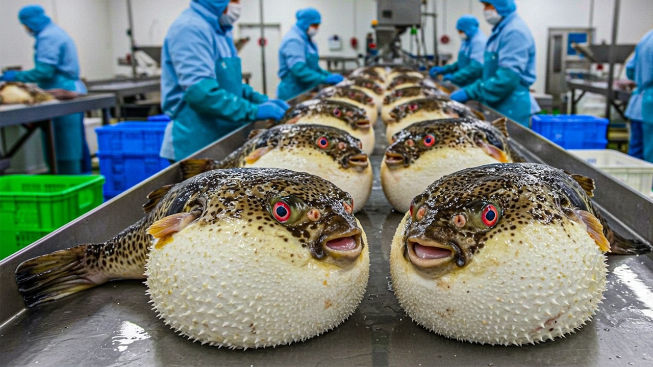 Harvesting Millions of Pufferfish and Processing Sashimi Meat in the Factory – Pufferfish Farm