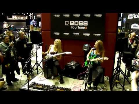 Iron Maidens' Nita Strauss and Courtney Cox "Aces High" @NAMM 1-20-12