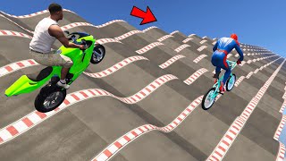 Spider-man Bicycle and Franklin Motorcycles Mega Ramp Race Challenge - GTA 5