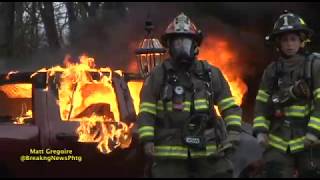 Garage attached to house fully involved in Uxbridge, Ma