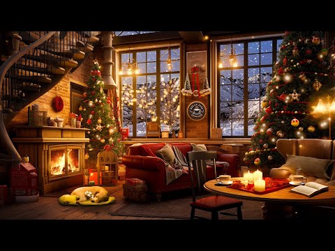 Warm Christmas Jazz Music in Cozy Christmas Coffee Shop Ambience 🎄 Crackling Fireplace for Relax
