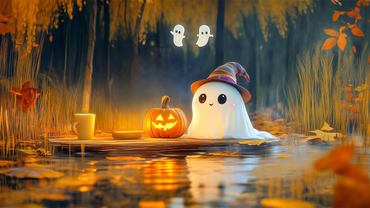Halloween JAZZ with 👻 Cute Ghost - Halloween Ambience 🎃 Cute Ghost Background for Relaxing ️🎶