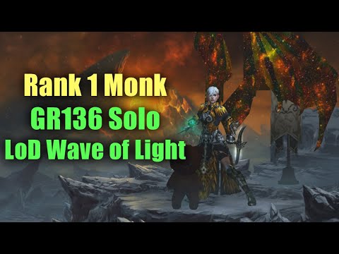 Season 24 Rank 1 Monk GR136 Solo in 12min! (LoD Wave of Light)