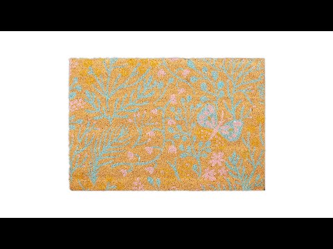 Paillasson coco printemps Bleu - Rose foncé - Jaune - Fibres naturelles - Matière plastique - 60 x 2 x 40 cm