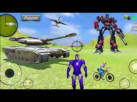 Super Iron-Man Rope Hero Vegas Crime Simulator Drive Military Tank and Robot #6 - Android Gameplay